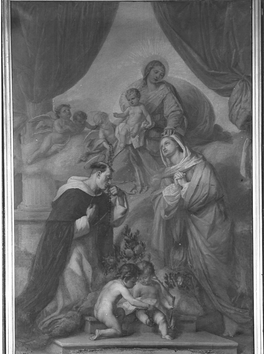 Madonna del Rosario con San Domenico e Santa Caterina da Siena (dipinto, opera isolata) di Ligari Angelo (sec. XIX)