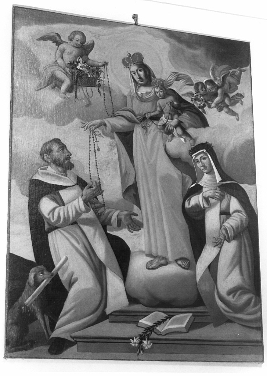 Madonna del Rosario con San Domenico e Santa Caterina da Siena (dipinto, opera isolata) di Tagliaferri Luigi (sec. XIX)
