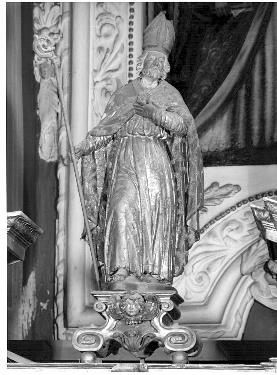 Santo vescovo (statua, elemento d'insieme) - ambito valtellinese (prima metà sec. XVIII)