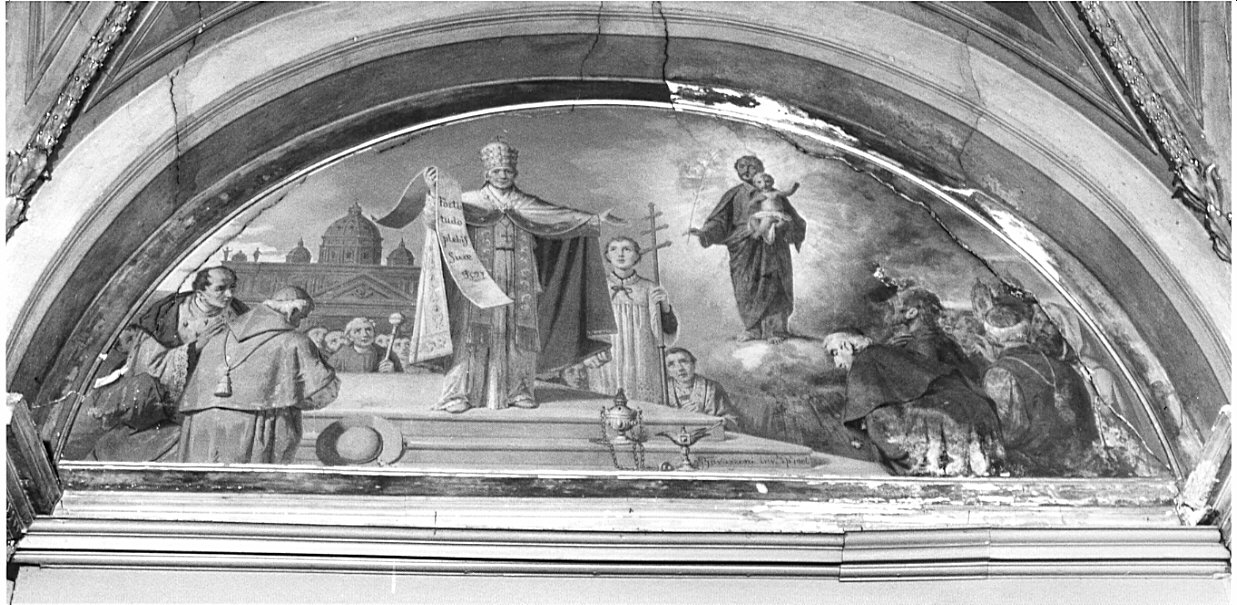 San Giuseppe con Gesù Bambino appare al Papa e ai cardinali in Piazza San Pietro (dipinto, ciclo) di Gavazzeni Giovanni (sec. XX)