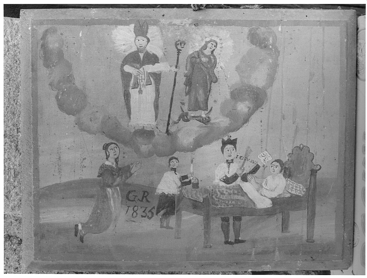Ringraziamento alla Madonna e a Santo Vescovo per grazia ricevuta (ex voto, opera isolata) - ambito valtellinese (sec. XIX)