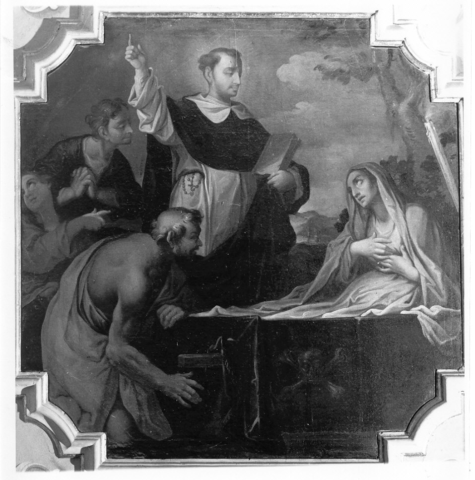 San Vincenzo Ferrer riporta in vita una defunta (dipinto, elemento d'insieme) di Parravicini Alessandro (seconda metà sec. XVIII)
