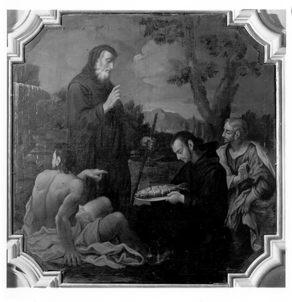 San Francesco di Paola benedice un pesce presentatogli da un confratello (dipinto, elemento d'insieme) di Parravicini Alessandro (sec. XVIII)