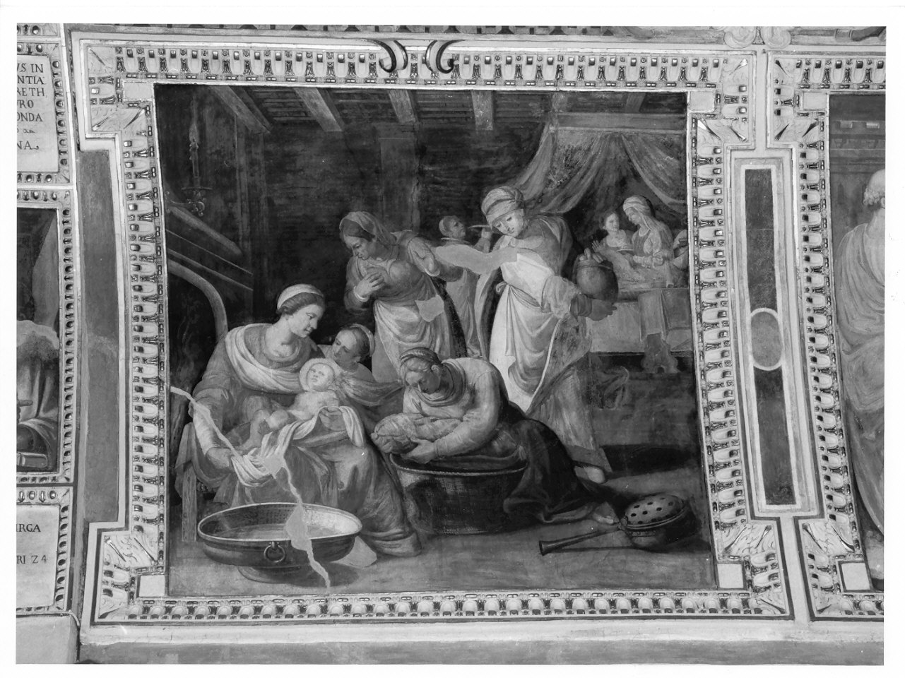 nascita di Maria Vergine (dipinto, elemento d'insieme) di Conconi Turildo (sec. XVII)