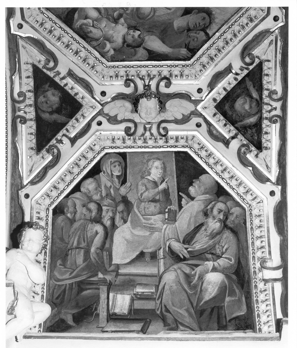 disputa di Gesù con i dottori nel tempio (dipinto, elemento d'insieme) di Conconi Turildo (scuola) (sec. XVII)