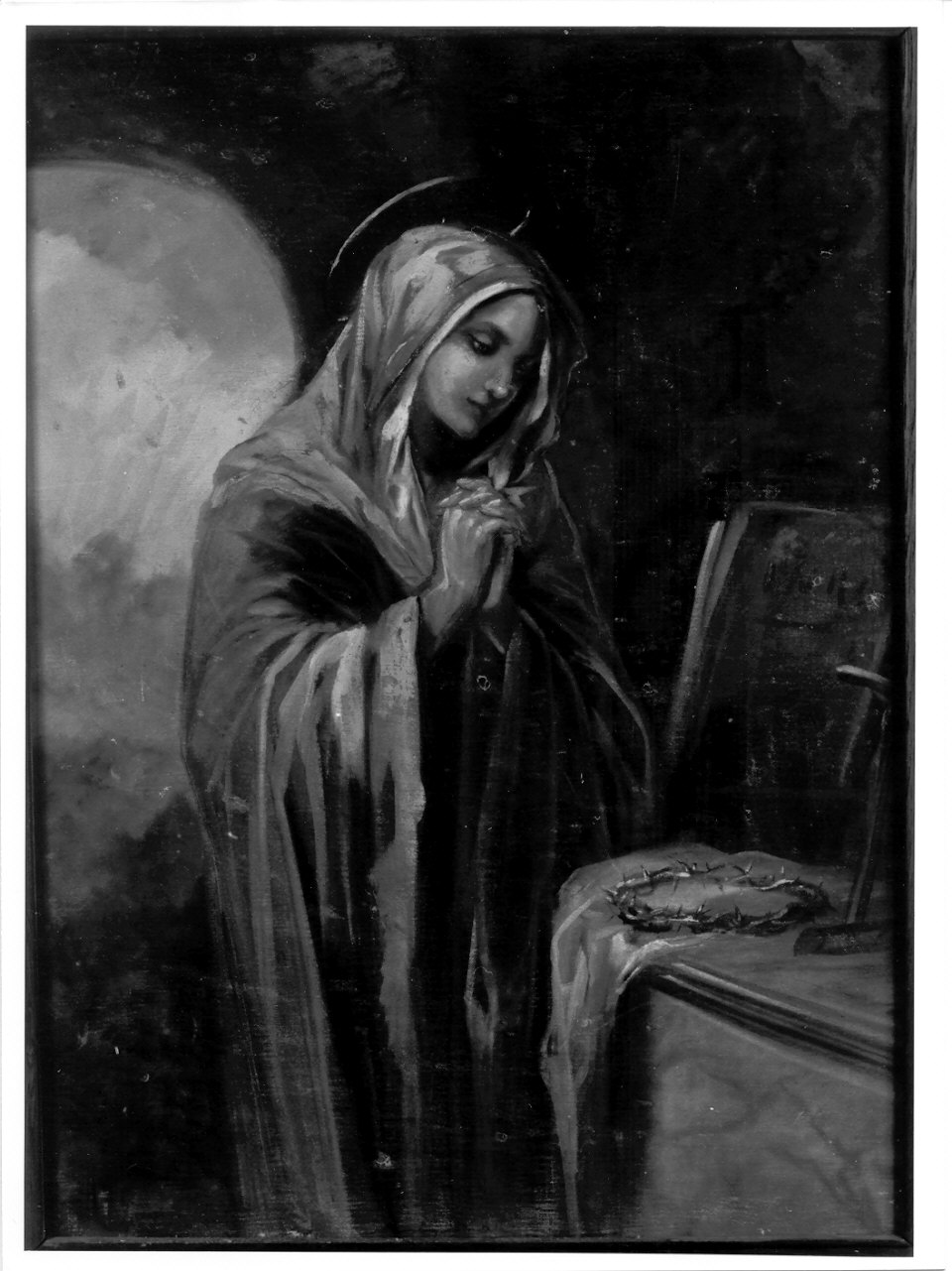 Madonna Addolorata con simboli della Passione (dipinto, opera isolata) di Bonalini Jane (sec. XX)