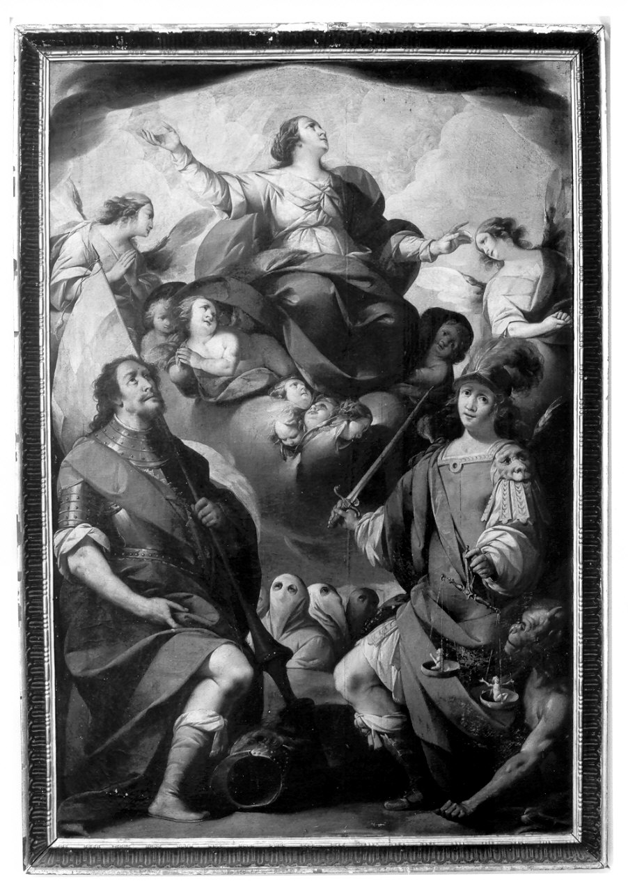 Madonna Assunta con angeli, Sant'Alessandro e San Michele (dipinto, opera isolata) di Inchiocco Giovanni Giacomo detto Barbello (attribuito) (sec. XVII)