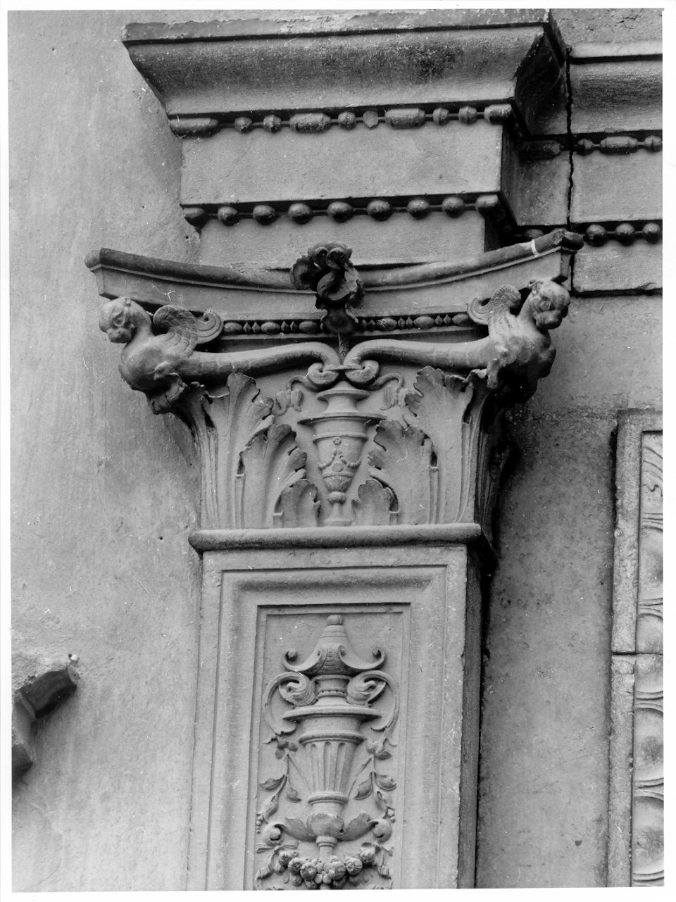 motivi decorativi vegetali con figure alate (capitello di lesena, coppia) di Rodari Tommaso (sec. XVI)