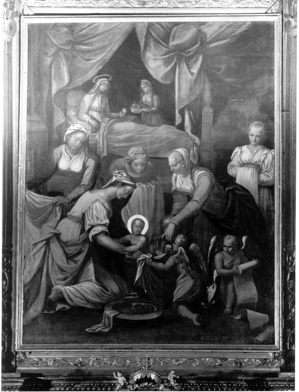 nascita di Maria Vergine (pala d'altare, elemento d'insieme) di Ferrari Giovanni (attribuito) (seconda metà sec. XVI)