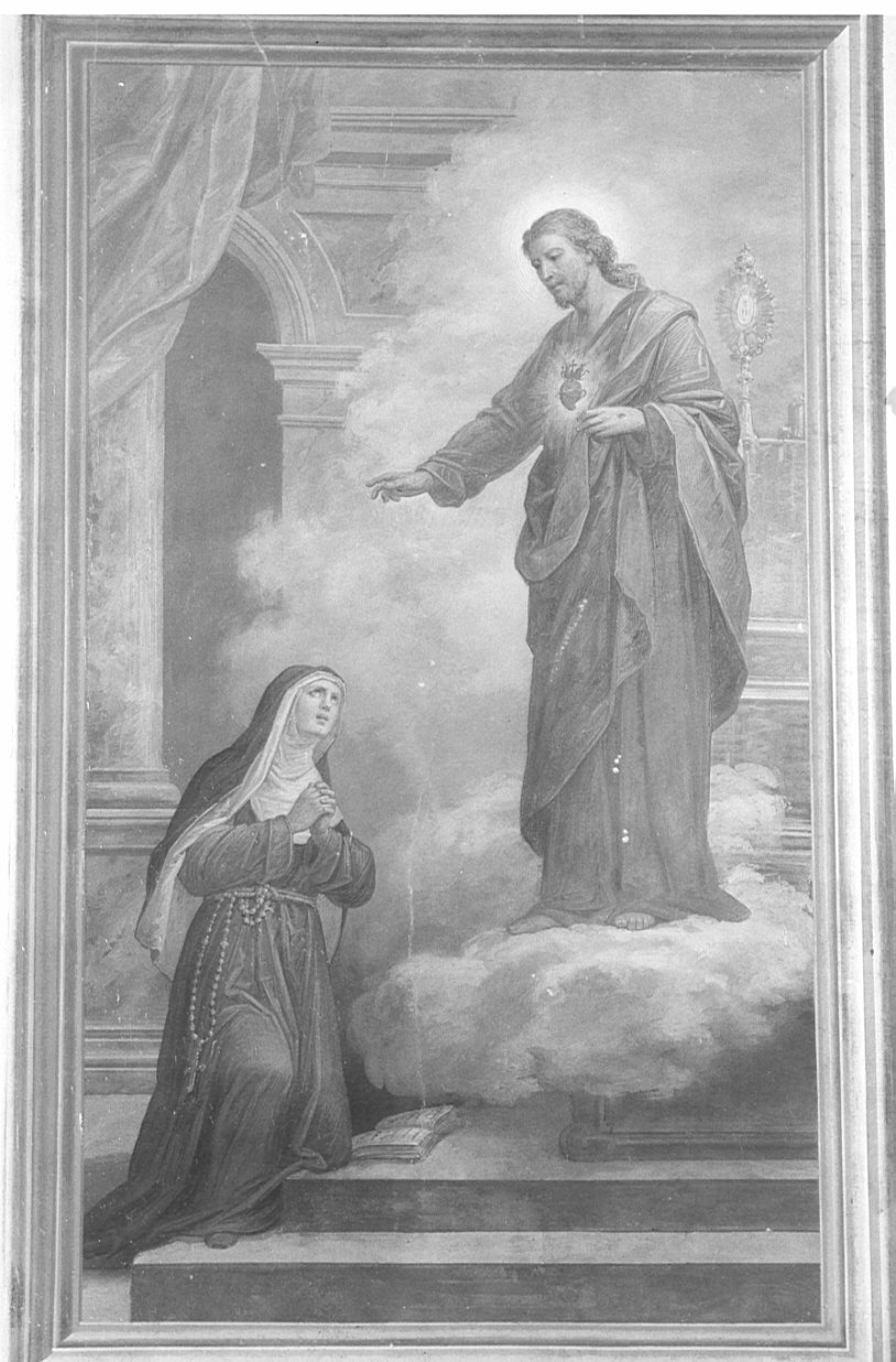 Santa Caterina da Siena ha la visione del Cuore di Gesù (dipinto, elemento d'insieme) di Tagliaferri Luigi (sec. XX)
