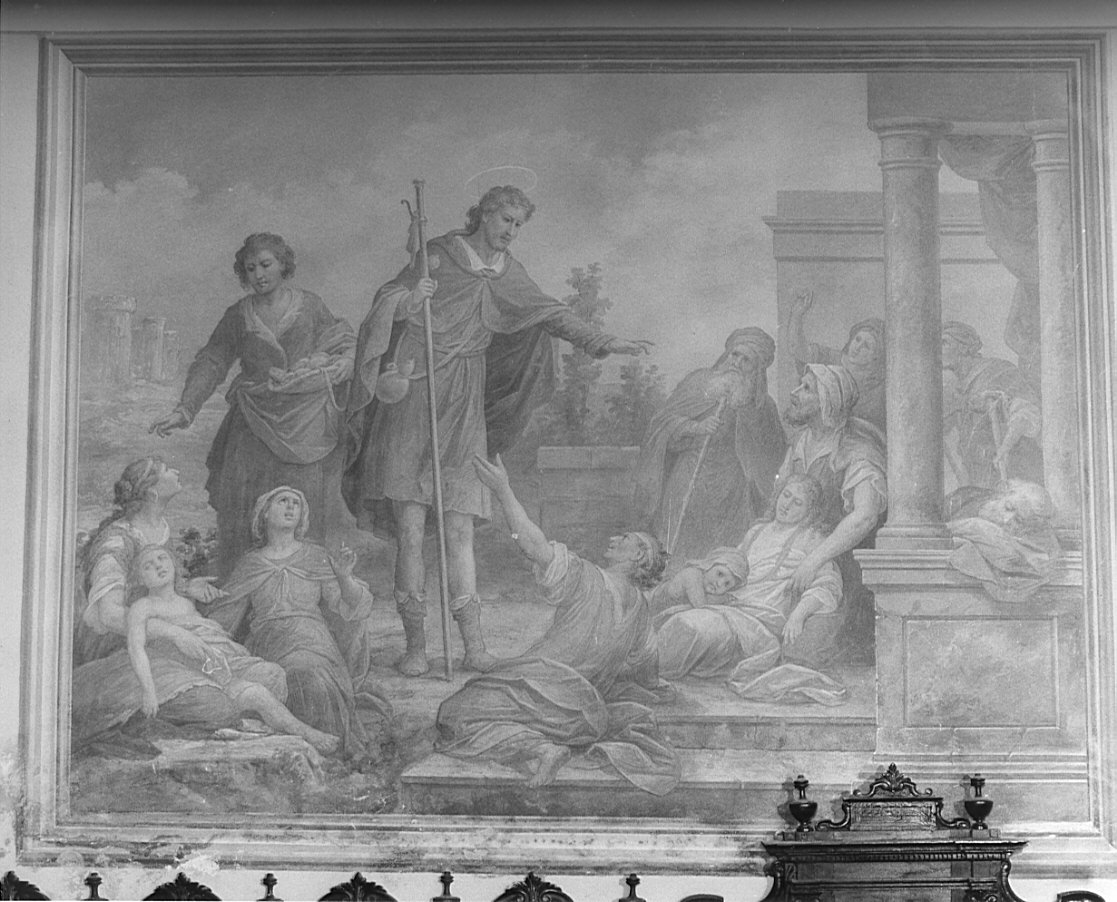 San Rocco guarisce gli appestati (dipinto, elemento d'insieme) di Tagliaferri Luigi (sec. XX)