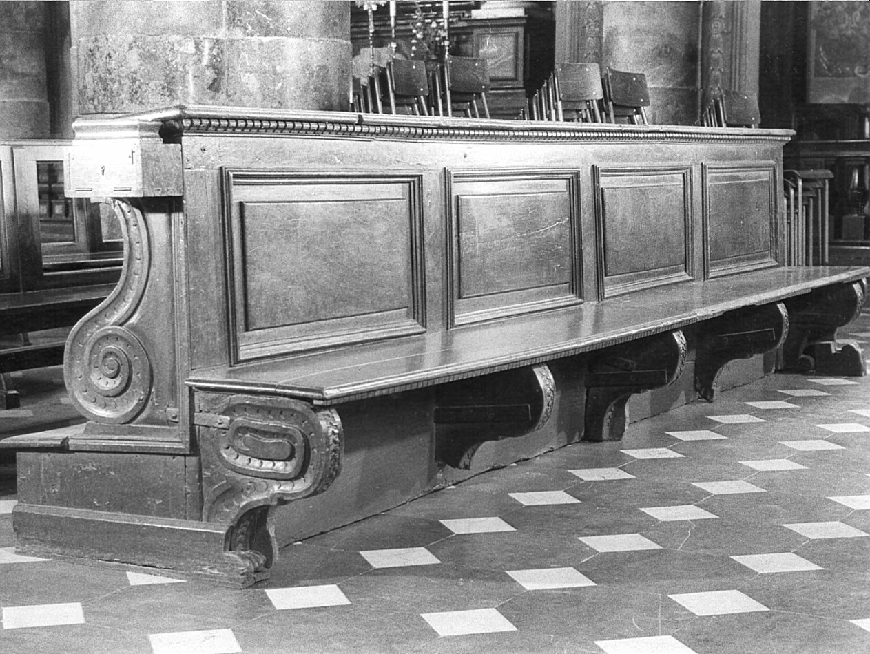 banco da chiesa, coppia - bottega lombarda (sec. XVII)