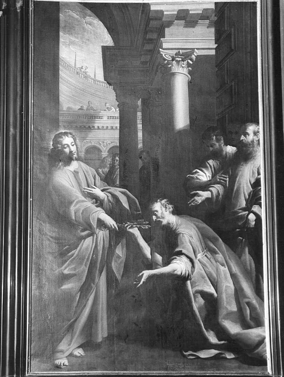 Cristo consegna le chiavi a San Pietro (dipinto, opera isolata) di Barbelli Giangiacomo (sec. XVII)