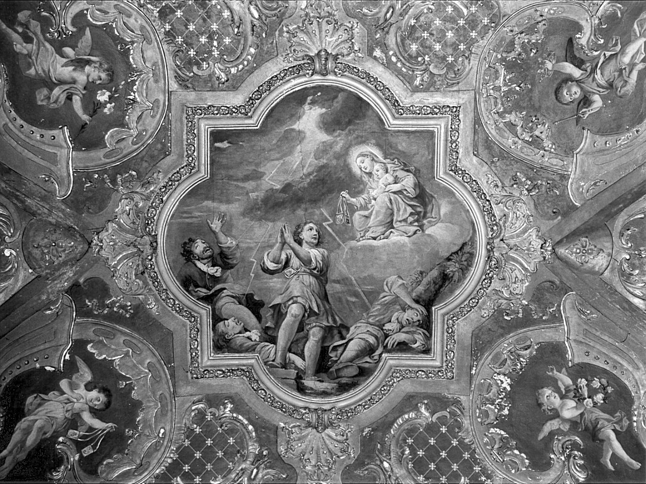 Madonna del Carmelo (dipinto, elemento d'insieme) di Sanz Luca Bernardo (attribuito), Morgari Luigi (attribuito) (fine/inizio secc. XVII/ XVIII, secc. XIX/ XX)