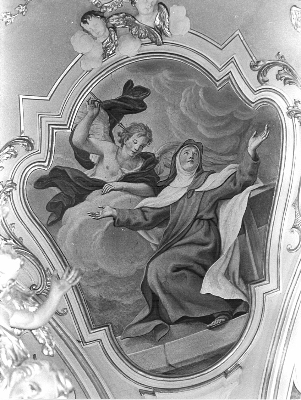 Santa Teresa d'Avila ha la visione dell'angelo che le trafigge il cuore con una freccia ardente (dipinto, elemento d'insieme) di Quaglio Giulio (attribuito) (sec. XVIII)