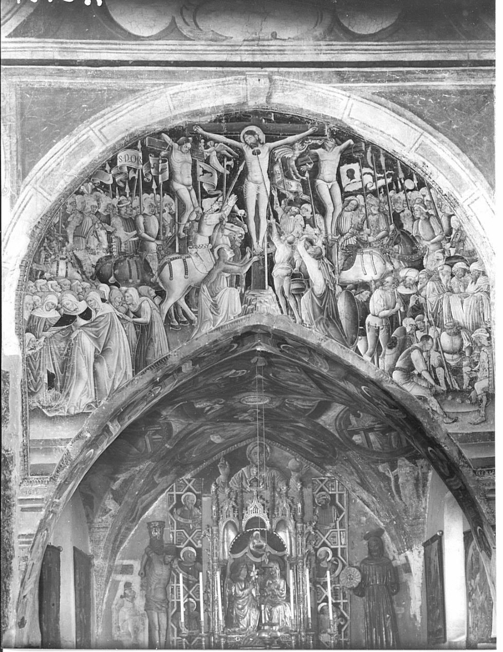 crocifissione di Cristo (dipinto, elemento d'insieme) di Borlone Jacopo (attribuito), Busca Giacomo (attribuito) (sec. XV)