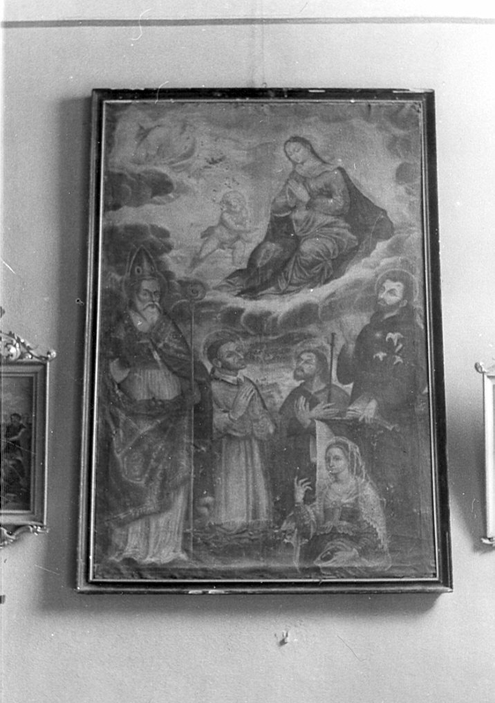 Madonna con i Santi Nicola da Bari, Carlo Borromeo, Rocco, Vincenzo Ferreri e con una committente (in veste di Maddalena?) (dipinto, opera isolata) - ambito bergamasco (sec. XVII)