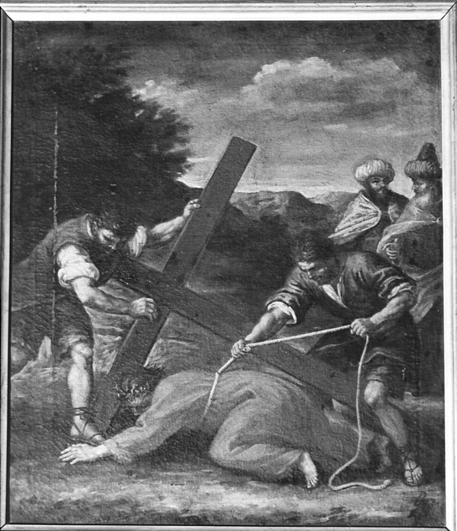 stazione VII: Gesù cade sotto la croce la seconda volta (dipinto, elemento d'insieme) di Cifrondi Antonio (attribuito) (fine/inizio secc. XVII/ XVIII)