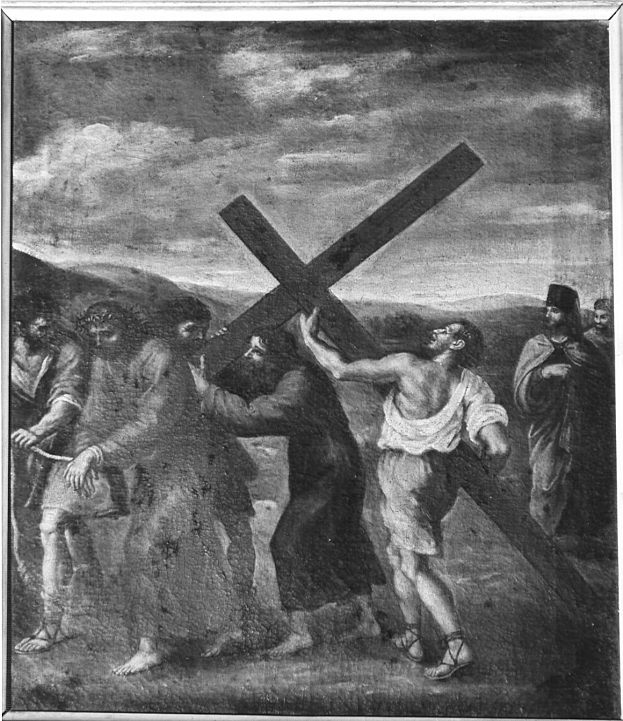 stazione V: Gesù aiutato da Simone il Cireneo a portare la croce (dipinto, elemento d'insieme) di Cifrondi Antonio (attribuito) (fine/inizio secc. XVII/ XVIII)