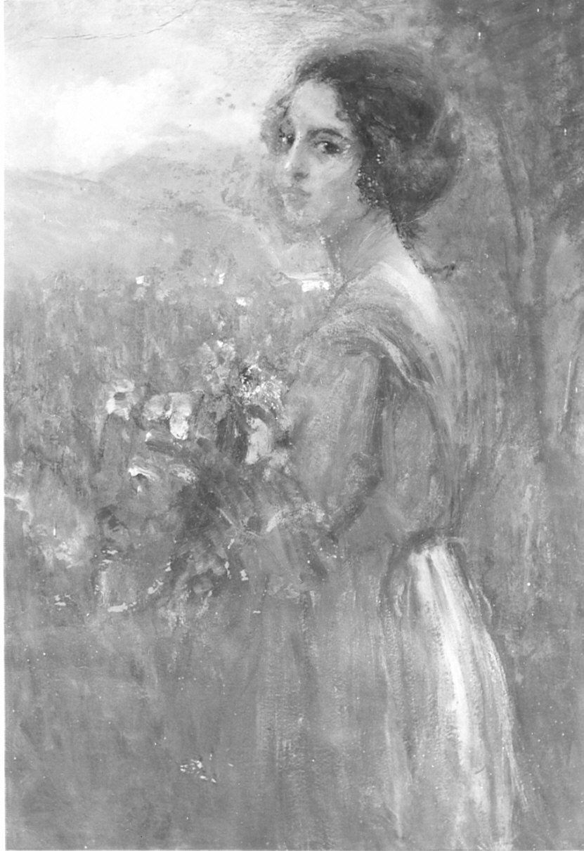 ragazza con mazzo di fiori (dipinto, opera isolata) di Trussardi Volpi Giovanni (primo quarto sec. XX)