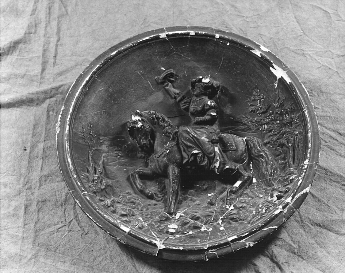 donna a cavallo con falcone (rilievo, pendant) - bottega Europa settentrionale (prima metà sec. XIX)