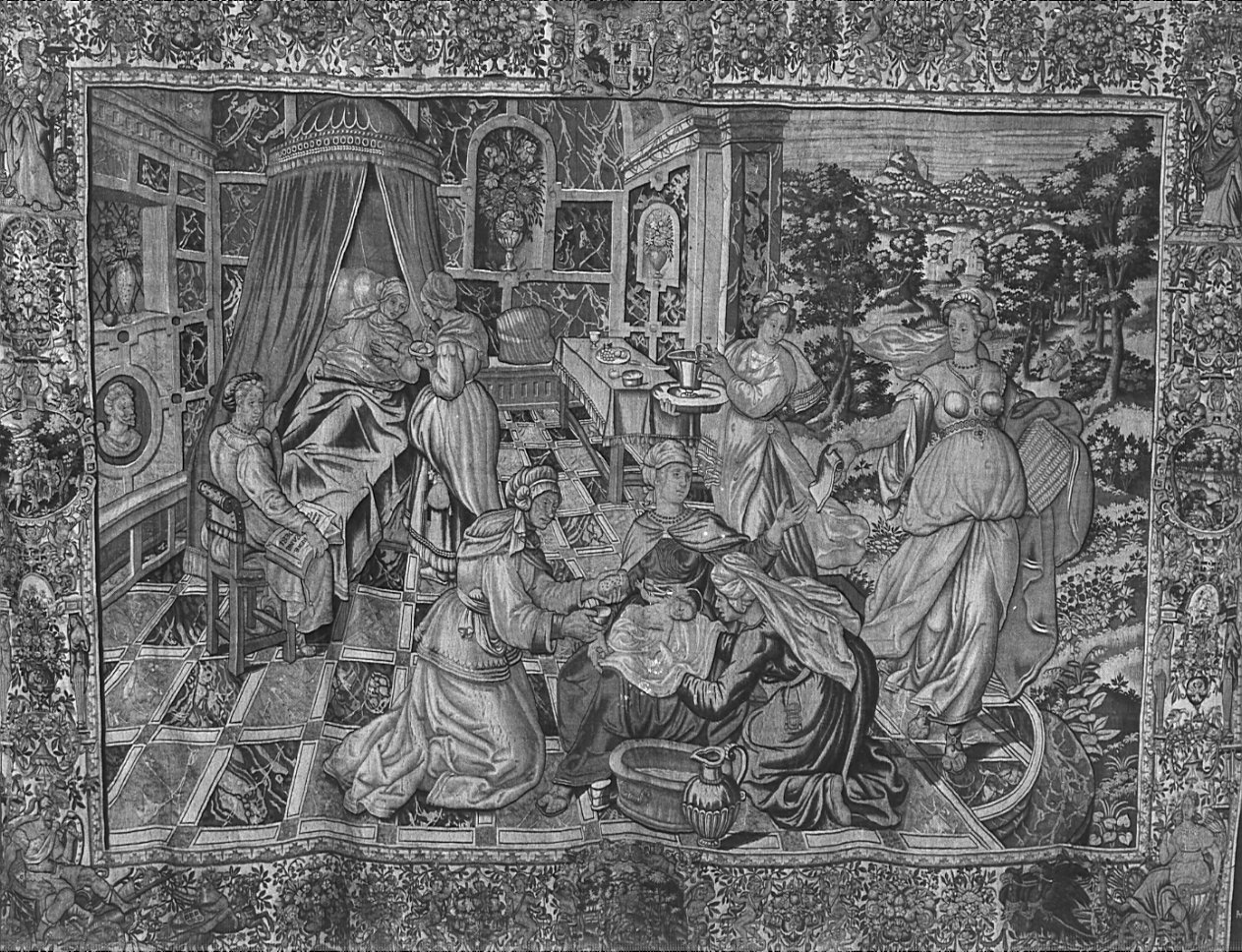 nascita di Maria Vergine (arazzo, opera isolata) - manifattura fiamminga (ultimo quarto sec. XVI)