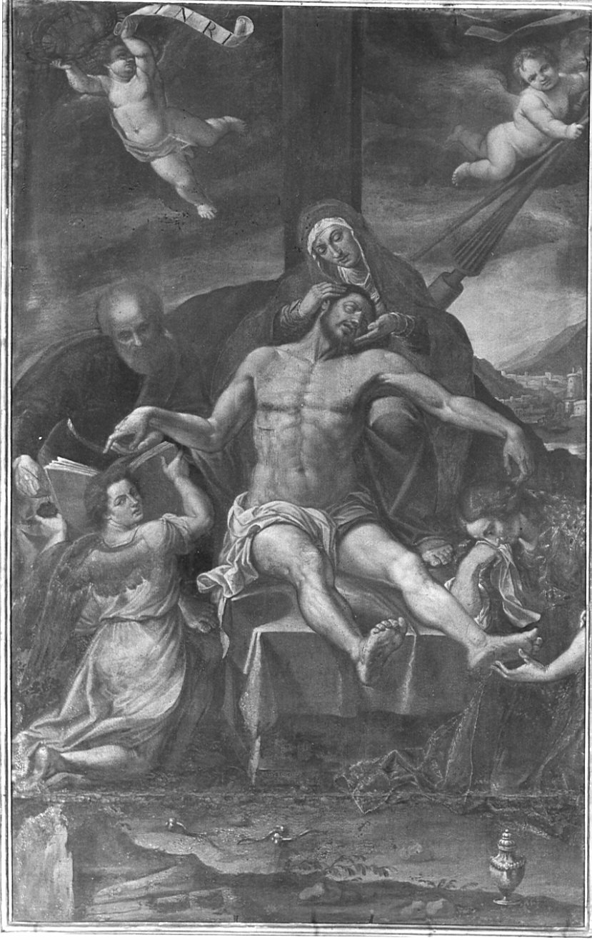 Pietà/ Santi (pala d'altare, opera isolata) di Cossali Grazio (sec. XVII)