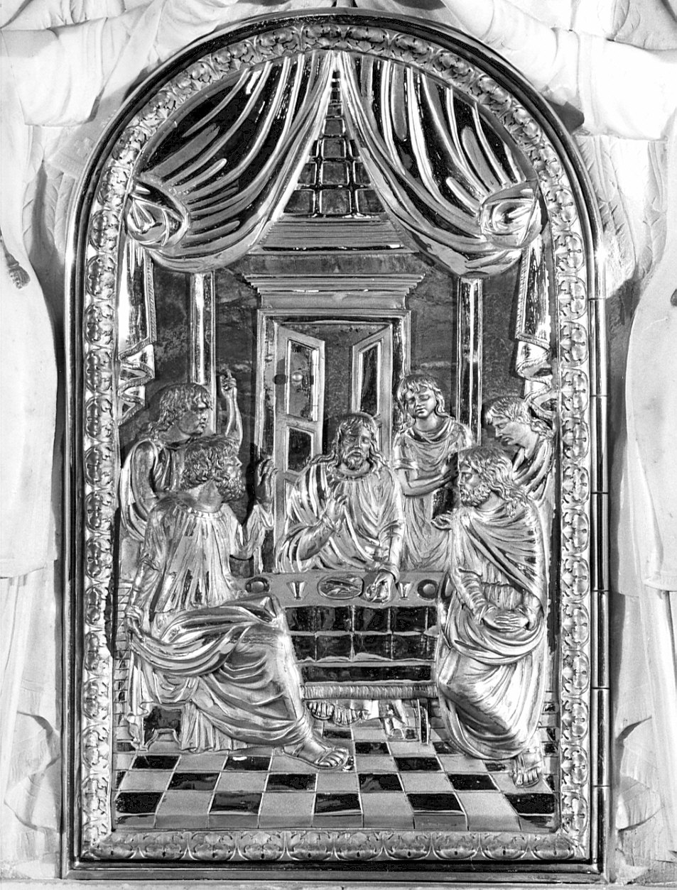 cena in Emmaus (sportello di tabernacolo, elemento d'insieme) di Quarenghi Giacomo, Manni Giacomo (sec. XVIII)