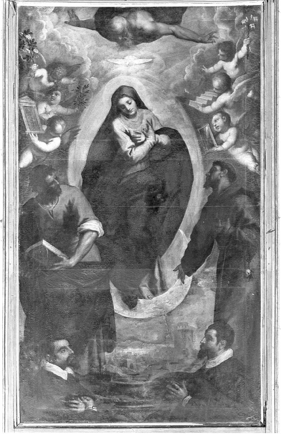 Immacolata con Santi (pala d'altare, opera isolata) di Negretti Jacopo detto Palma il Giovane (attribuito) (prima metà sec. XVII)