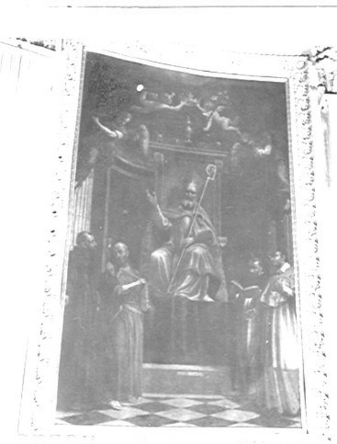 San Martino in cattedra con i SS. Francesco d'Assisi, Mattia, Pietro Martire e Carlo Borromeo (dipinto, opera isolata) di Cavagna Gian Paolo (primo quarto sec. XVII)