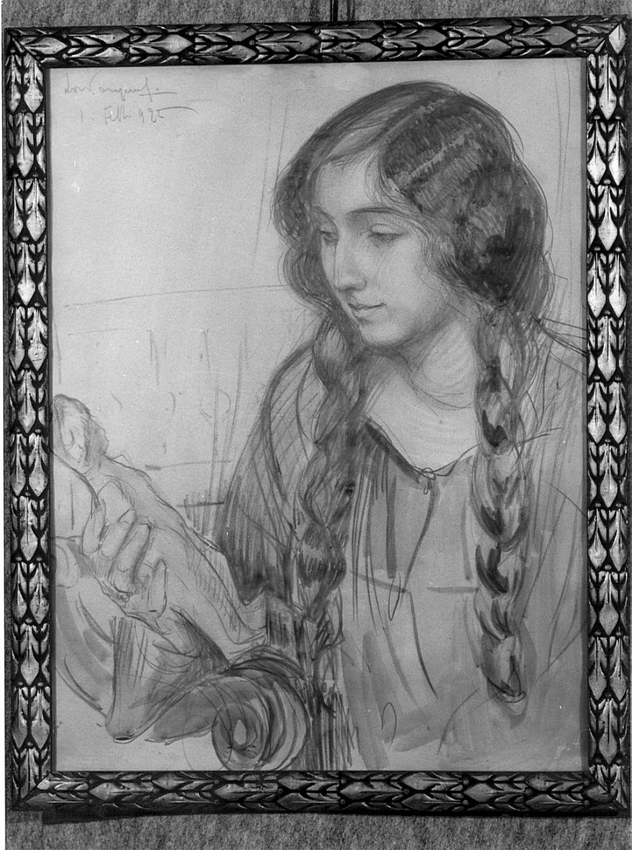 Fanciulla con bambola (disegno, opera isolata) - ambito italiano (sec. XX)