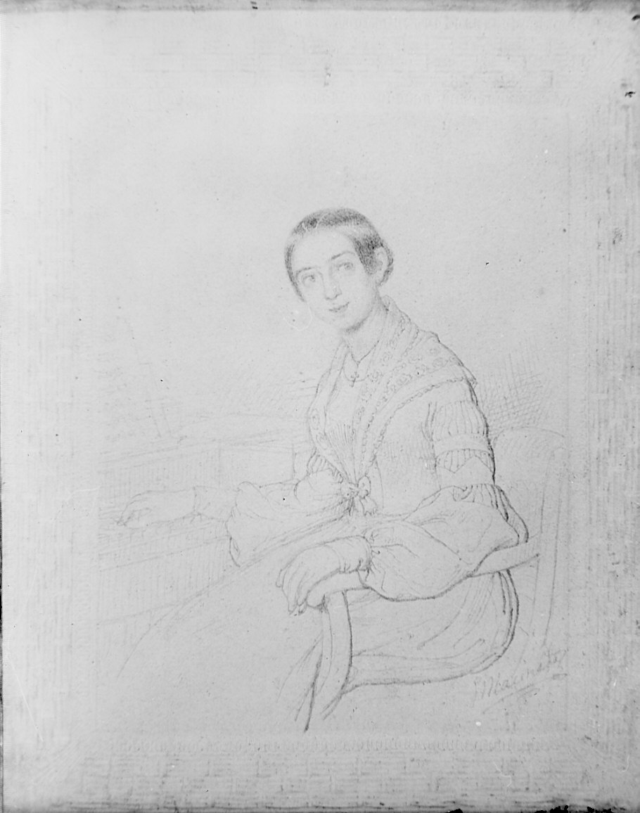 fanciulla alla spinetta (disegno, opera isolata) di Macinata Giuseppe (attribuito) (secondo quarto sec. XIX)