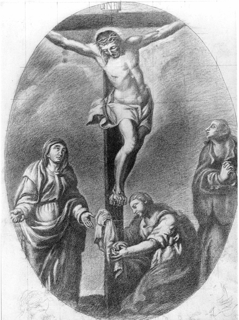 stazione XII: Gesù innalzato e morto in croce (disegno preparatorio, elemento d'insieme) di Pezzotta Giovanni (sec. XIX)