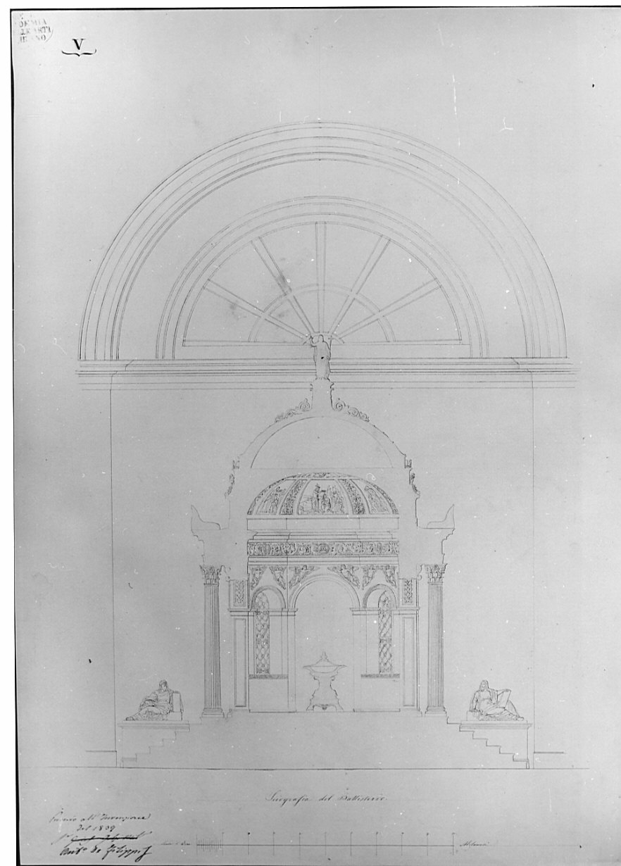 sezione, architettura: progetto di Battistero (disegno, opera isolata) di De Filippis Antonio (sec. XIX)