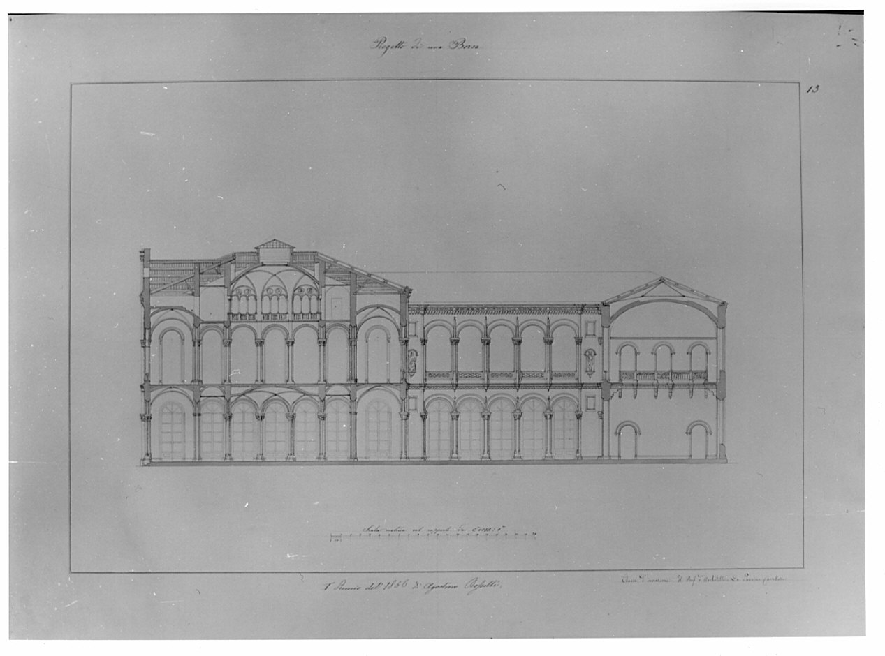 sezione, architettura: progetto di Borsa (disegno, opera isolata) di Rosselli Agostino (sec. XIX)