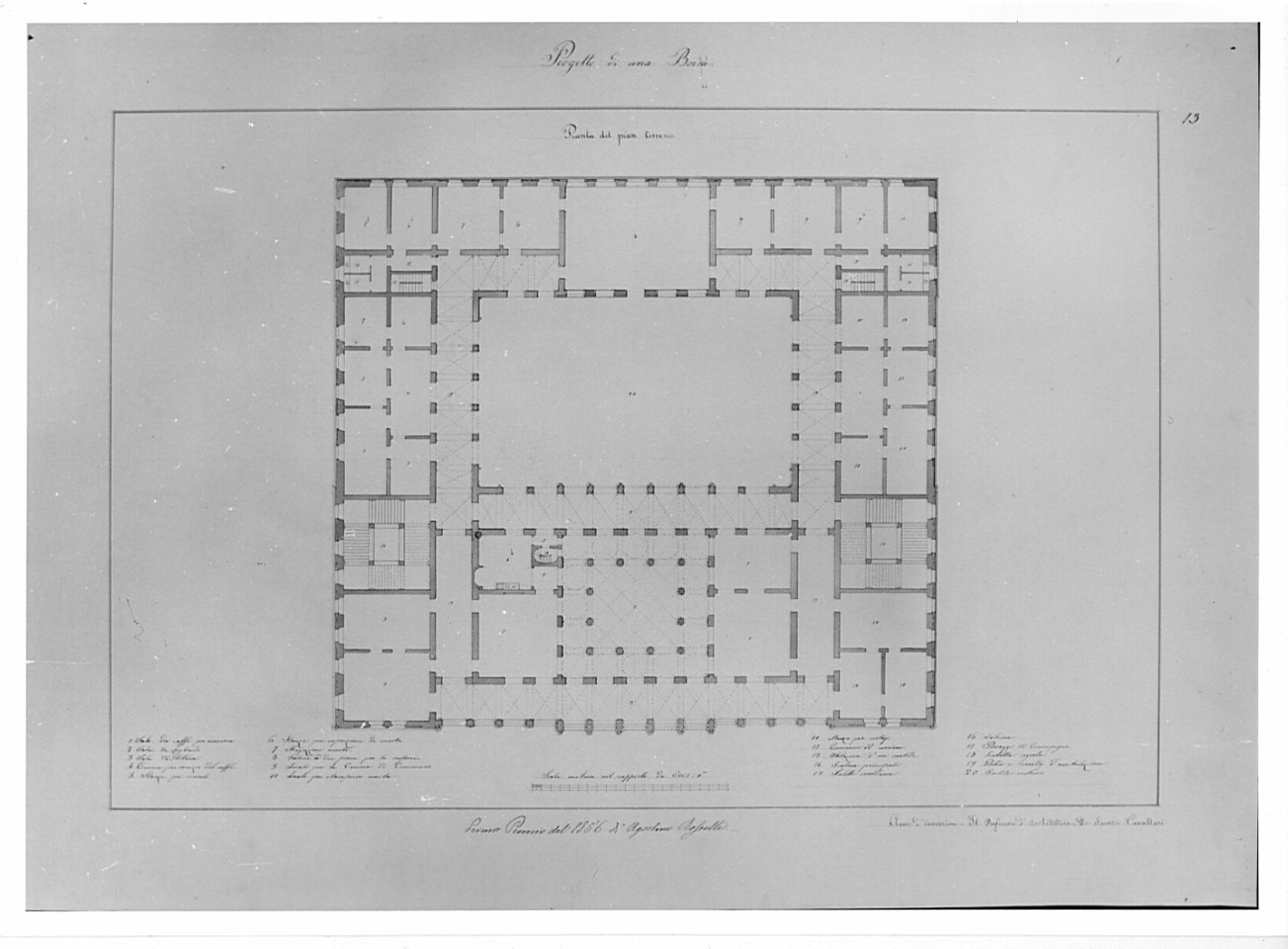 pianta del piano superiore, architettura: progetto di Borsa (disegno, opera isolata) di Rosselli Agostino (sec. XIX)