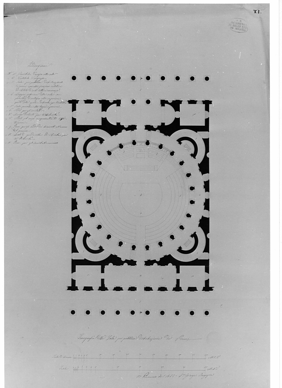 pianta, architettura: progetto di sala per premiazioni (disegno, opera isolata) di Ruggia Giorgio (sec. XIX)