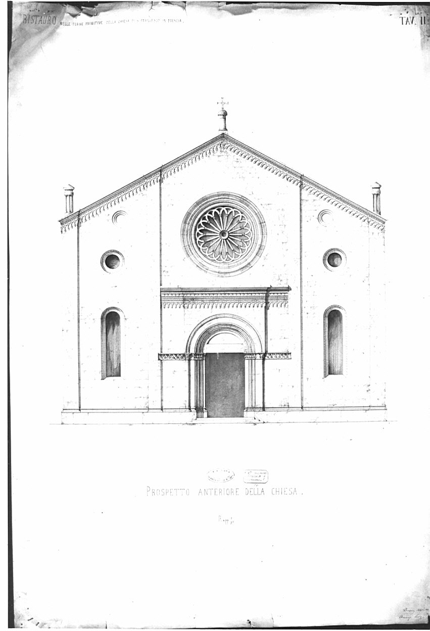 facciata, architettura: rilievo di chiesa di San Francesco a Brescia (disegno, opera isolata) di Arcioni Luigi (terzo quarto sec. XIX)