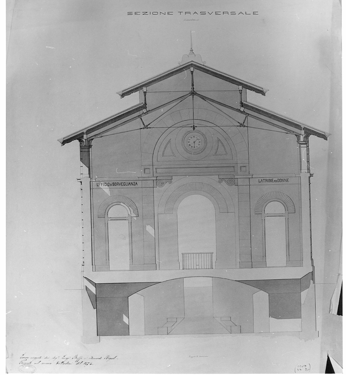 sezione trasversale, architettura: progetto per mercato coperto a Milano (disegno, opera isolata) di Boffi Luigi, Rigoli Bernardo (terzo quarto sec. XIX)