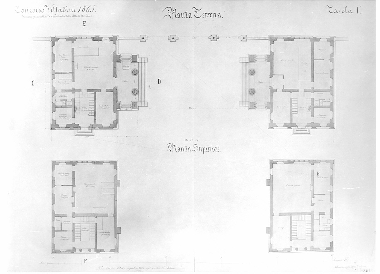 planimetrie, architettura: progetto per barriera daziaria a Milano (disegno, opera isolata) di Landriani Gaetano (sec. XIX)