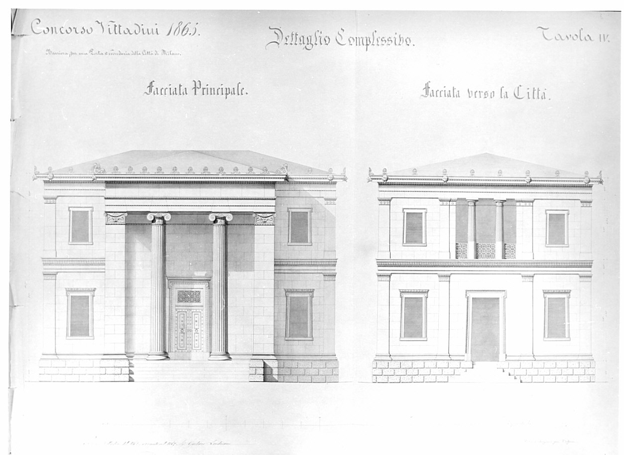 prospetti, architettura: progetto per barriera daziaria a Milano (disegno, opera isolata) di Landriani Gaetano (sec. XIX)