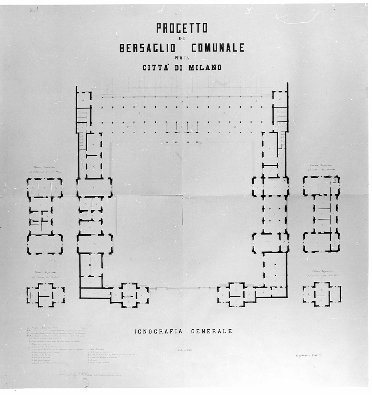 planimetria, architettura: progetto di un bersaglio comunale per la città di Milano (disegno, opera isolata) di Pavia Angelo (sec. XIX)