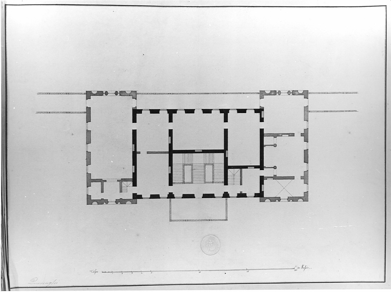 pianta, architettura: progetto per palazzo di un ricco signore (disegno, opera isolata) di Quarenghi Giacomo (sec. XIX)