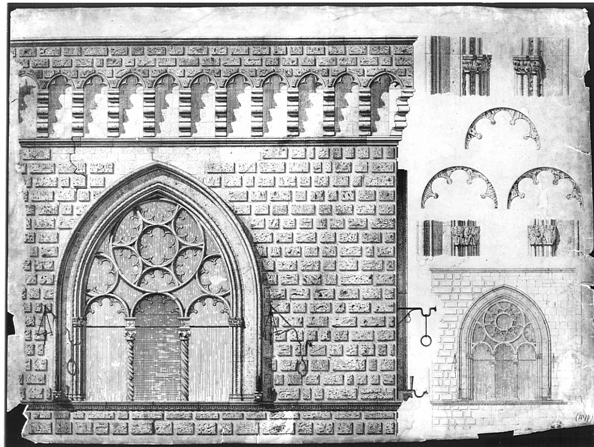 prospetti e dettagli: trifore, architettura: rilievo di Palazzo Vitelleschi (disegno, opera isolata) di Boffi Luigi (sec. XIX)