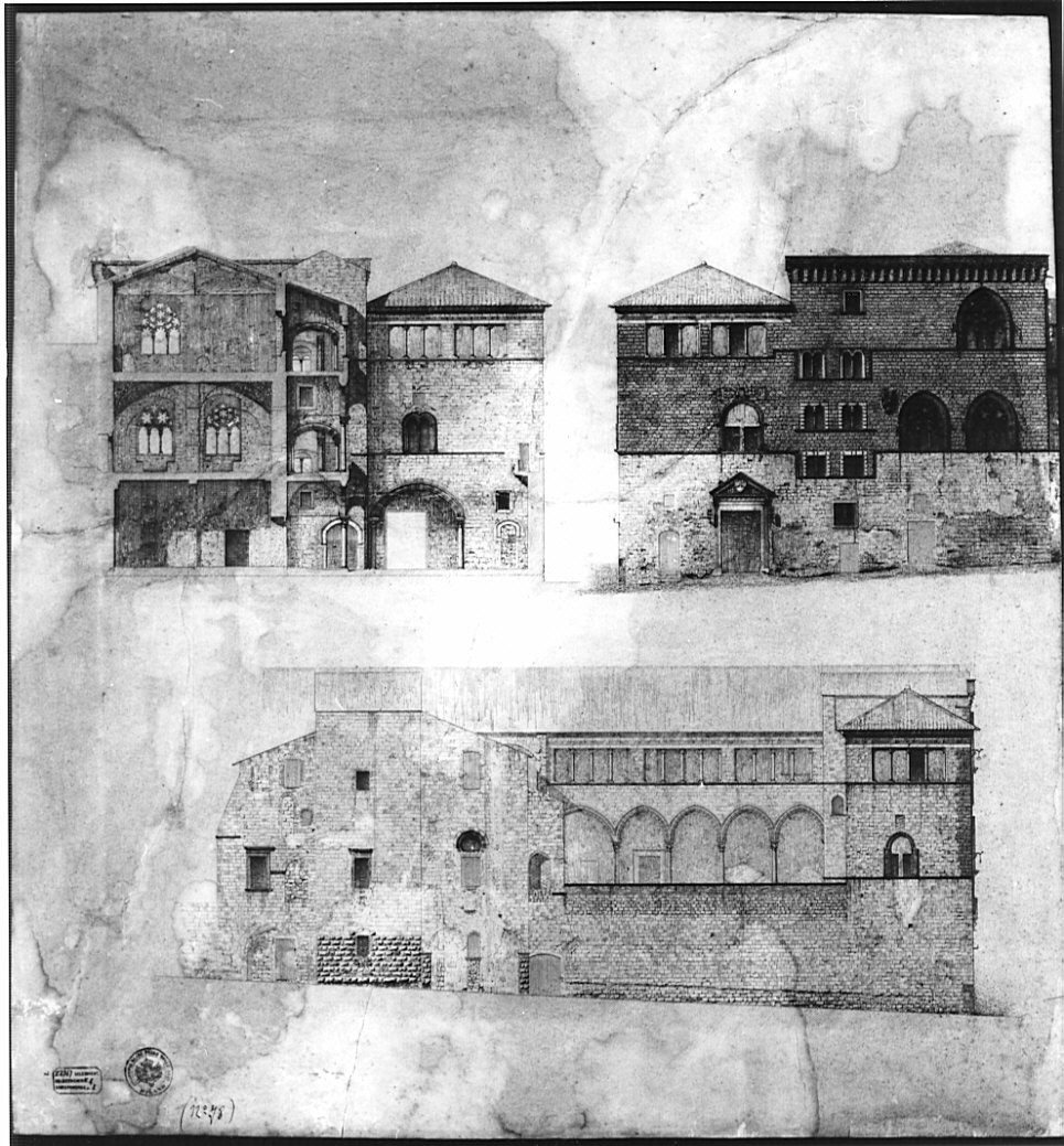 prospetto e sezione, architettura: rilievo di Palazzo Vitelleschi (disegno, opera isolata) di Boffi Luigi (sec. XIX)