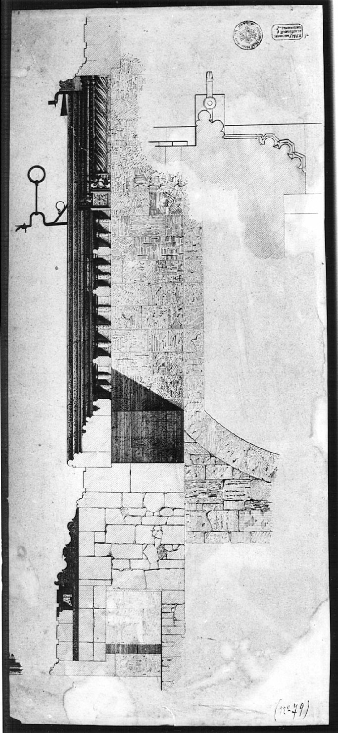 sezione orizzontale e verticale: trifora, architettura: rilievo di Palazzo Vitelleschi (disegno, opera isolata) di Boffi Luigi (sec. XIX)