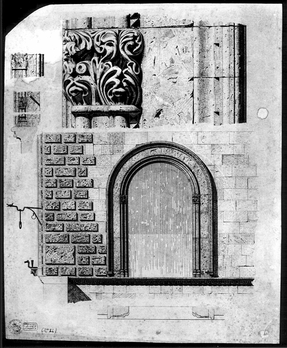 particolari di prospetto e pianta di finestra e di imposta, architettura: rilievo di Palazzo Vitelleschi (disegno, opera isolata) di Boffi Luigi (sec. XIX)