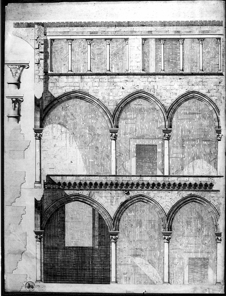 particolare di prospetto di facciata, architettura: rilievo di Palazzo Vitelleschi (disegno, opera isolata) di Boffi Luigi (sec. XIX)