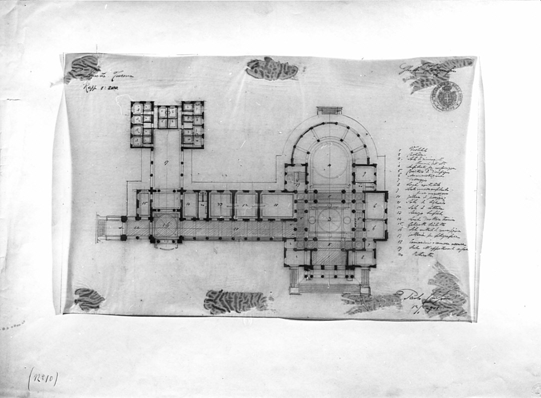 pianta, architettura: progetto per edificio (disegno, opera isolata) di Consonni Paolo (sec. XX)
