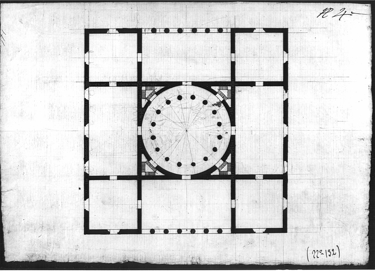 pianta, architettura: progetto per edificio centrale (disegno, opera isolata) di Taccani Francesco (sec. XIX)